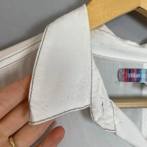 Urban Outfitters Blouse White Semi-Sheer Long Sleeve FLAWS Size Medium Women Top - Picture 9 of 16